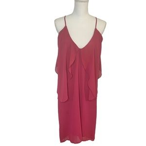 SOLEMIO Magenta Spaghetti Strap Chiffon Dress w/ Ruffles Sz L